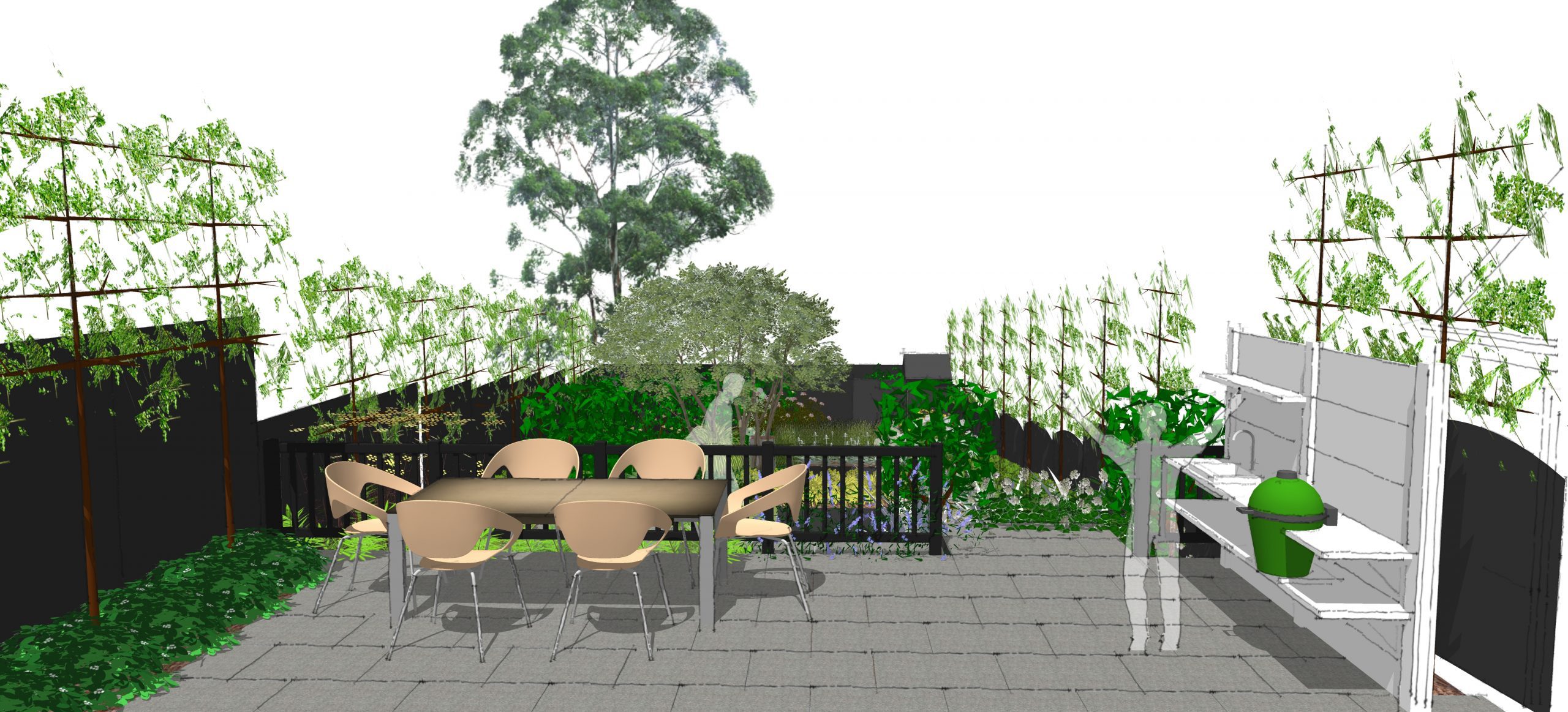 view down a modern garden design