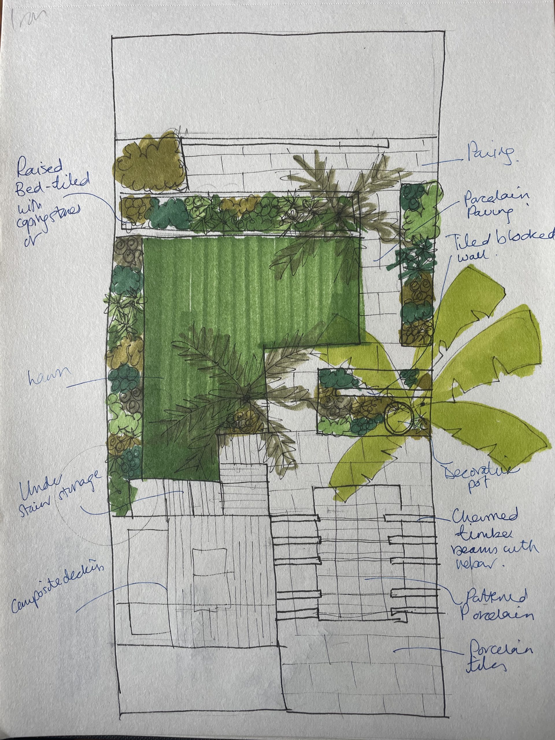 ED438 garden sketch family garden design