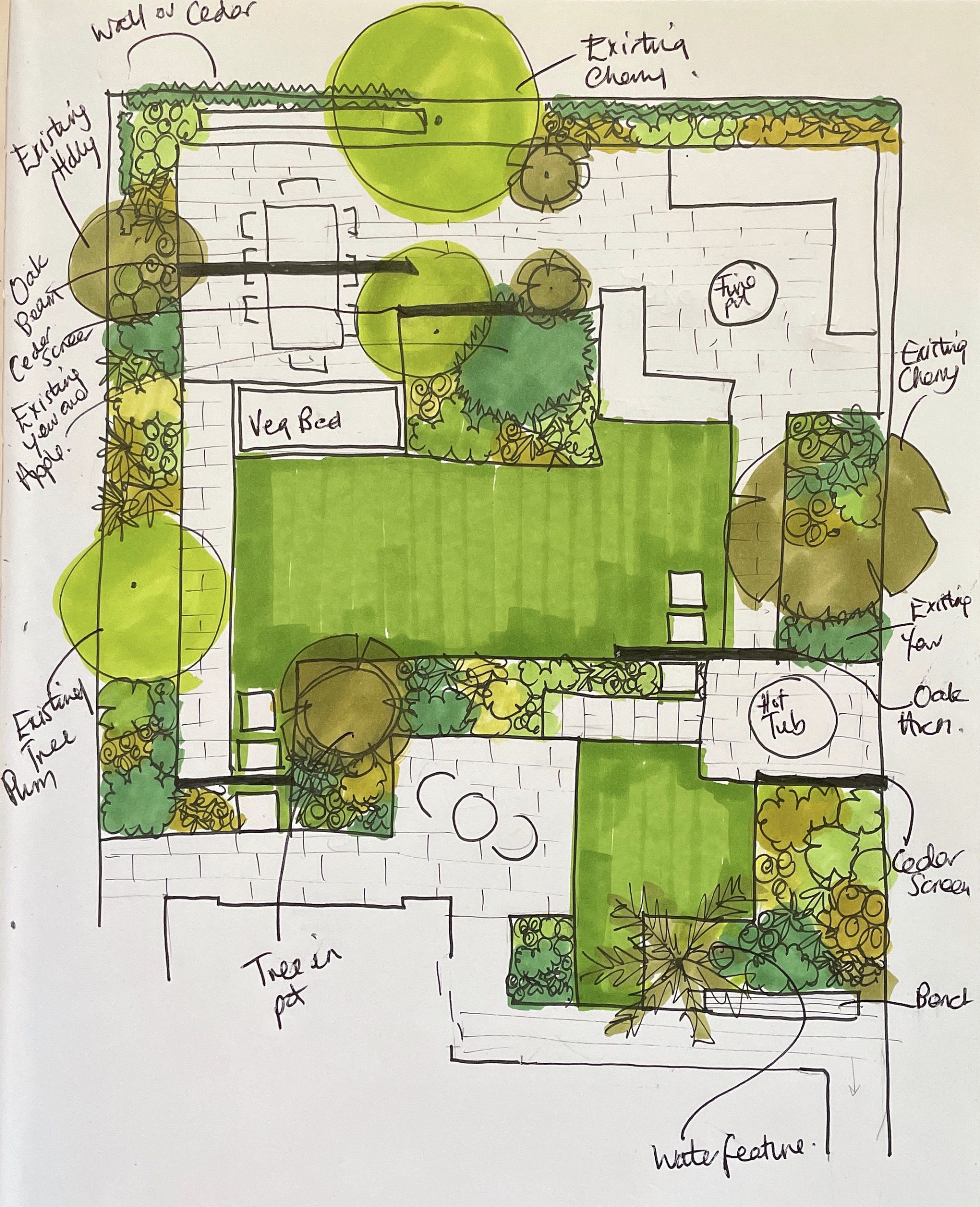 ED439 leigh garden sketch family garden design